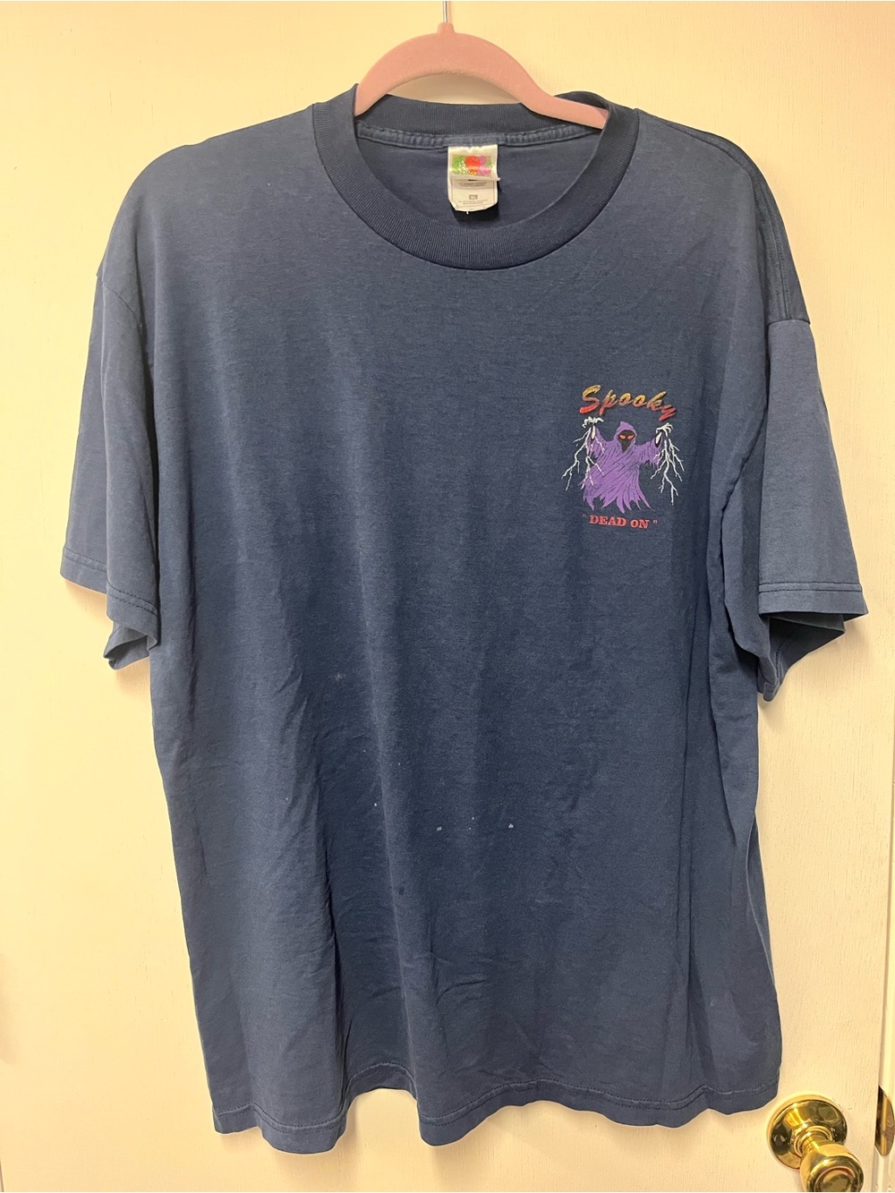 Spooky Dead On Graphic T-Shirt Blue Skeleton Cavalry Front Back Tee XL